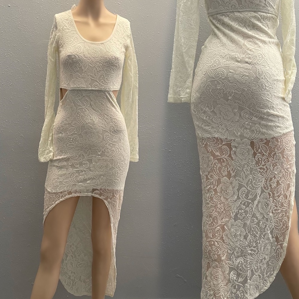 Lovely Day cream lace long sleeve cutout dress